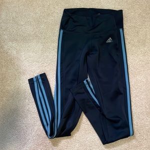 Adidas black leggings with green stripes